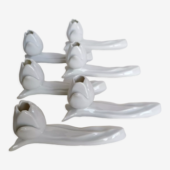 6 white porcelain knife holders