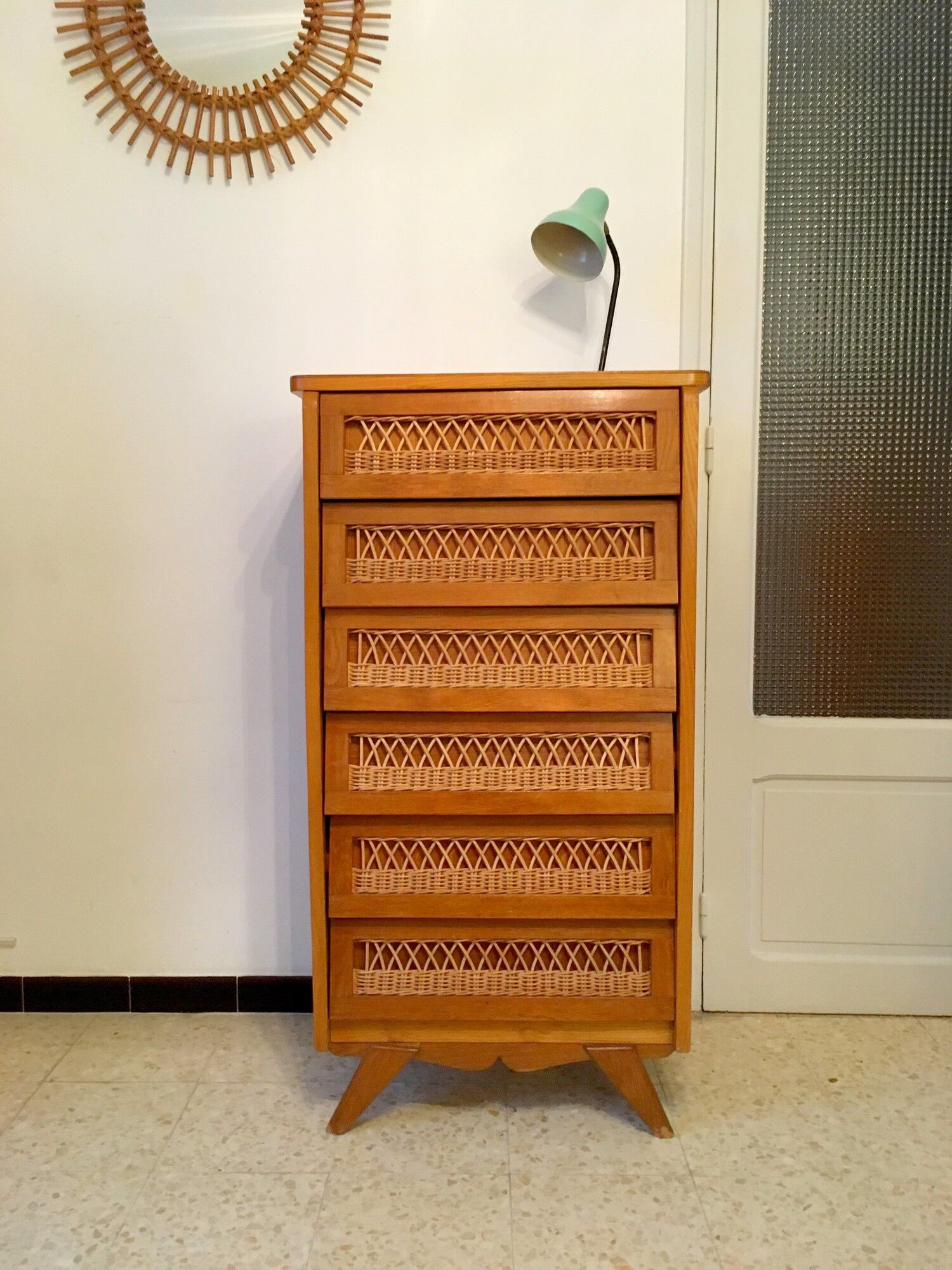 Dresser in rattan feet vintage compass 50s