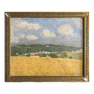 Tableau HSP "Landscape with Wheat and Poppies" post-impressionist 1900