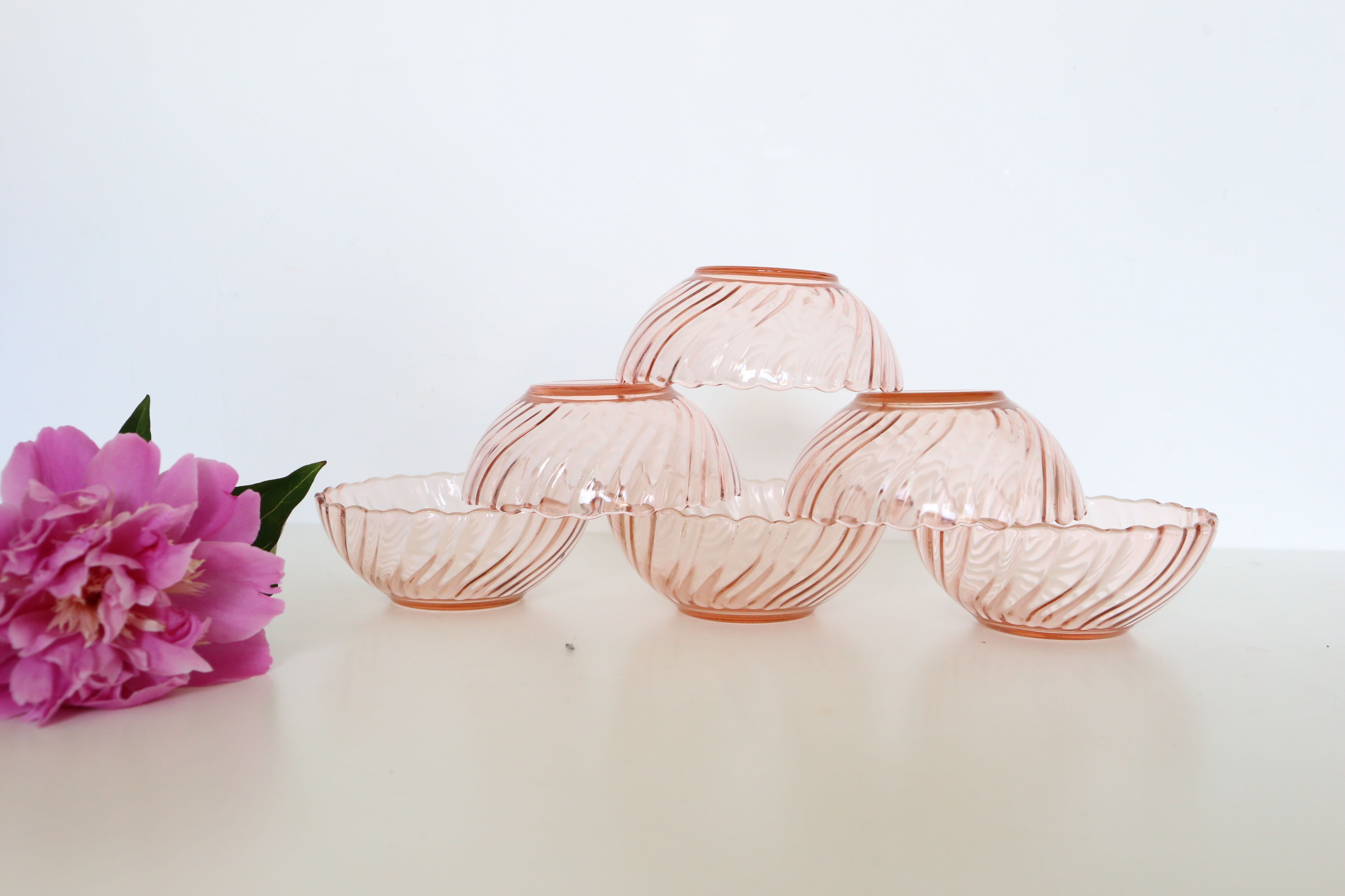 Rosaline pink glass bowls, arcoroc, lot of 6, vintage french, vintage