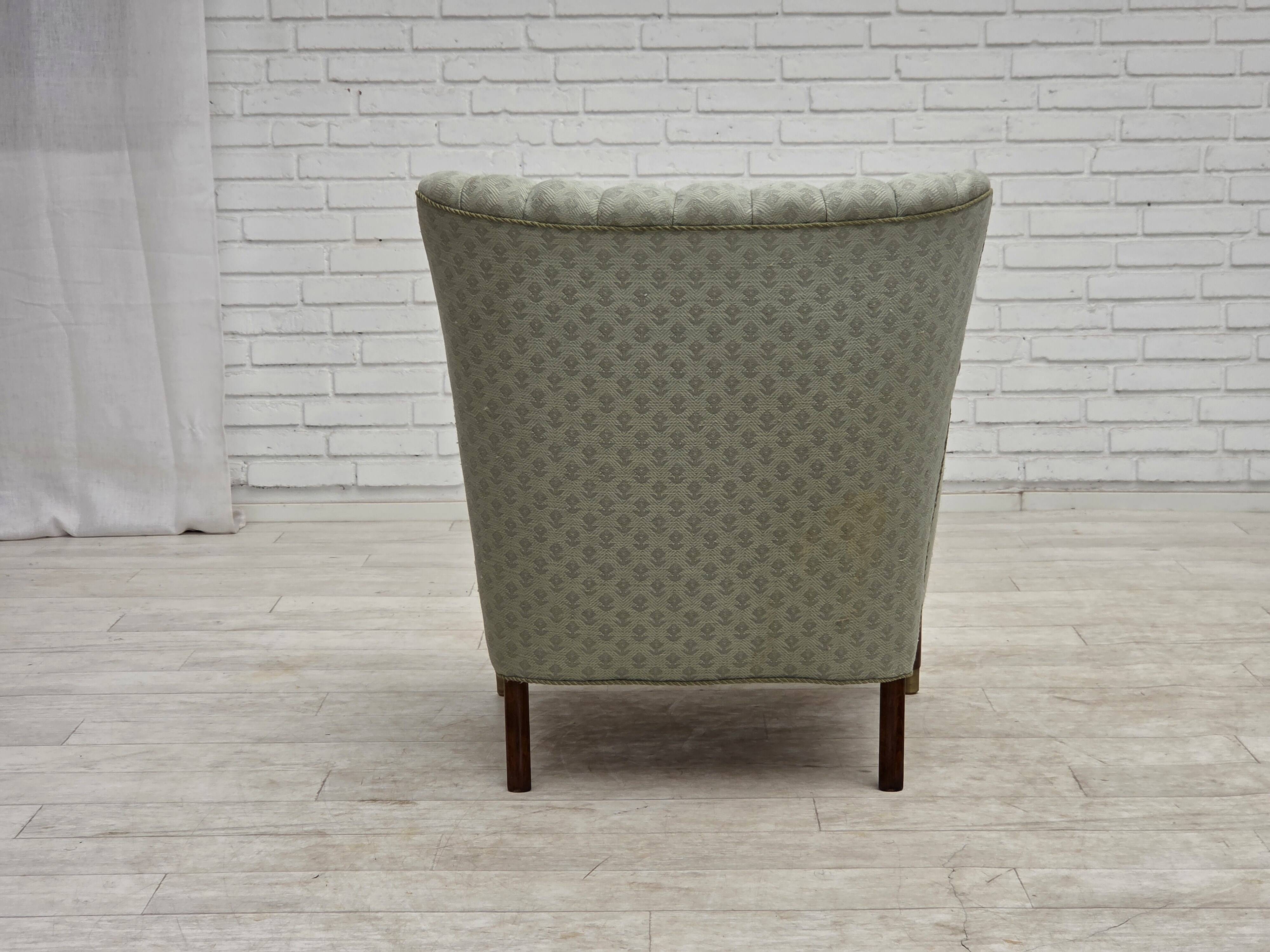 1960s, Danish armchair, light blue furniture fabric, beech wood.