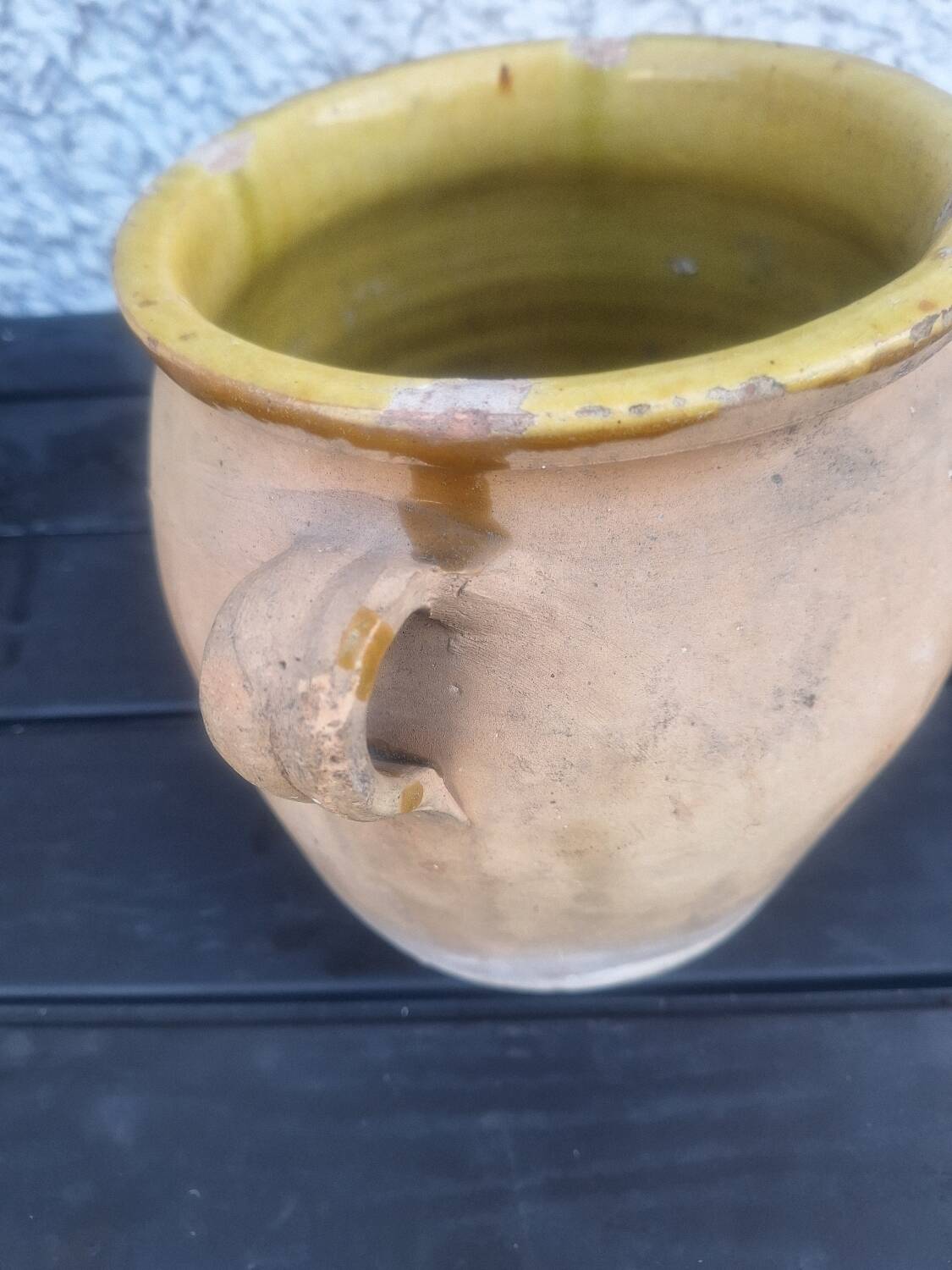 Antique glazed terracotta grease pot