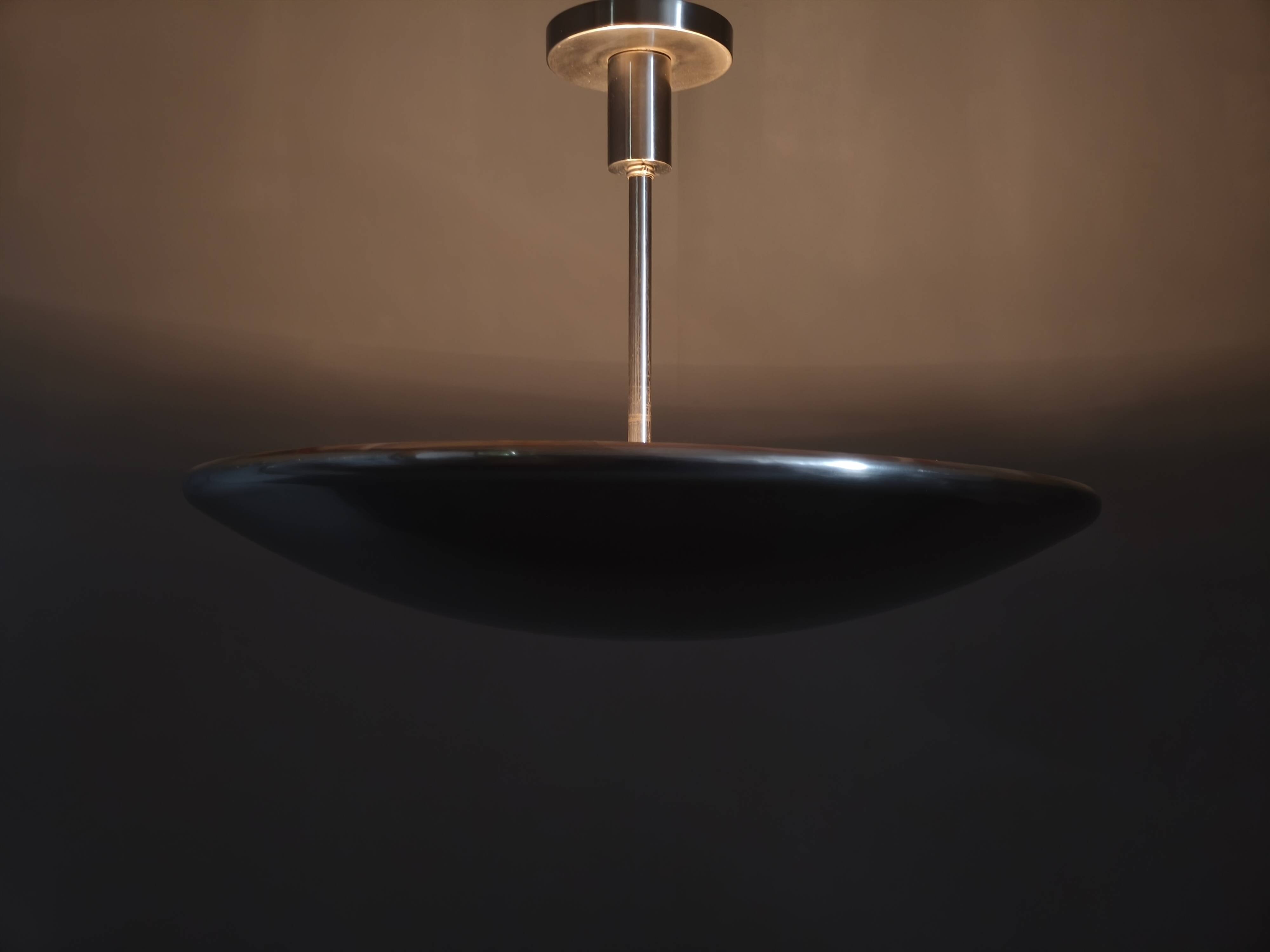 Bauhaus Indirect Ceiling Light, Nickel, Czechoslovakia 1930s