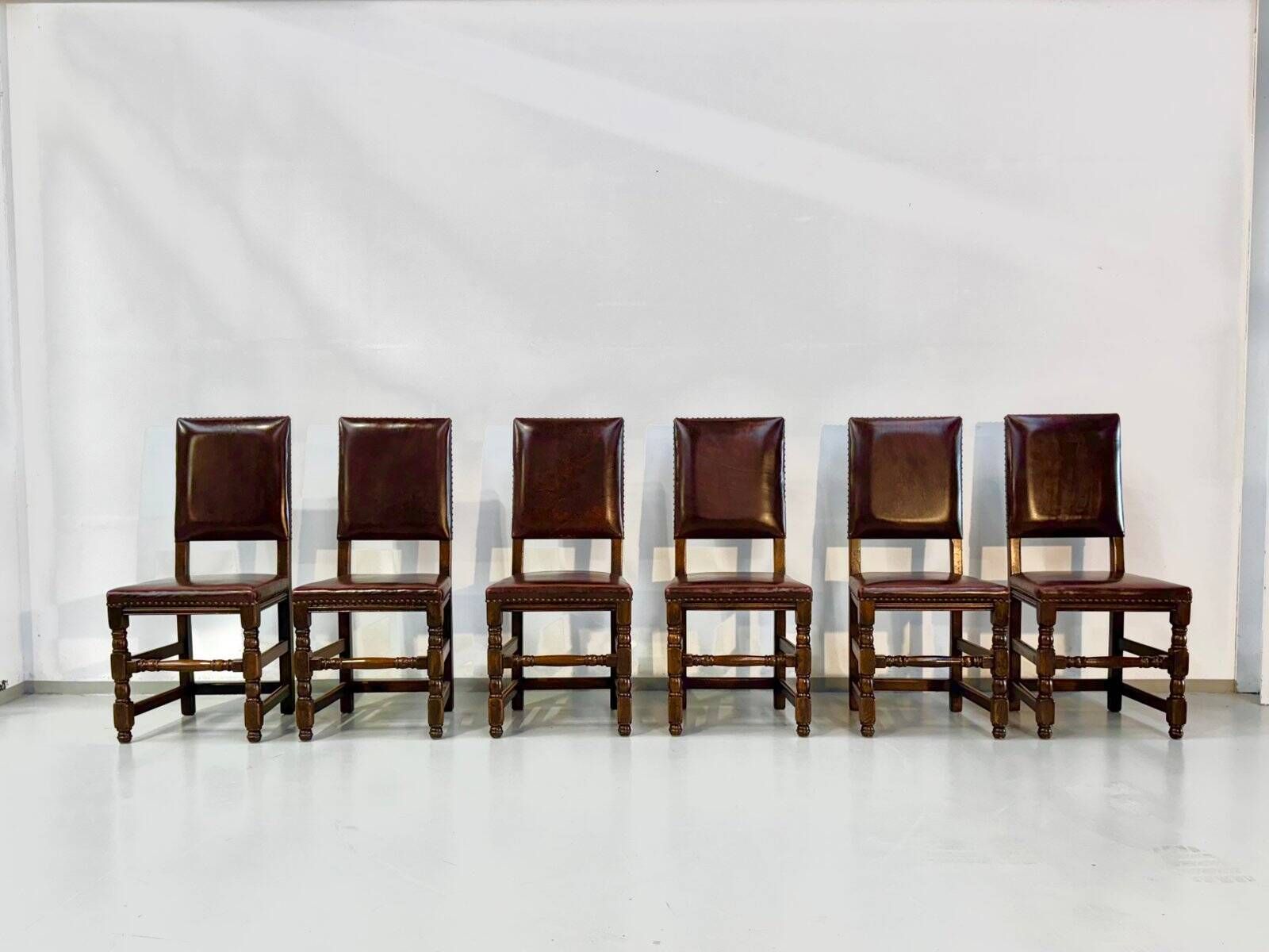 Vintage Handmade French Chairs in Leather & Oak, 1970s.