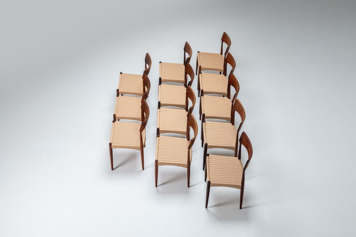 Bernhard Pedersen large set of dining chairs Christian Linnebergs Denmark 1960