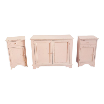 Chest of drawers and 2 bedside tables for children's room