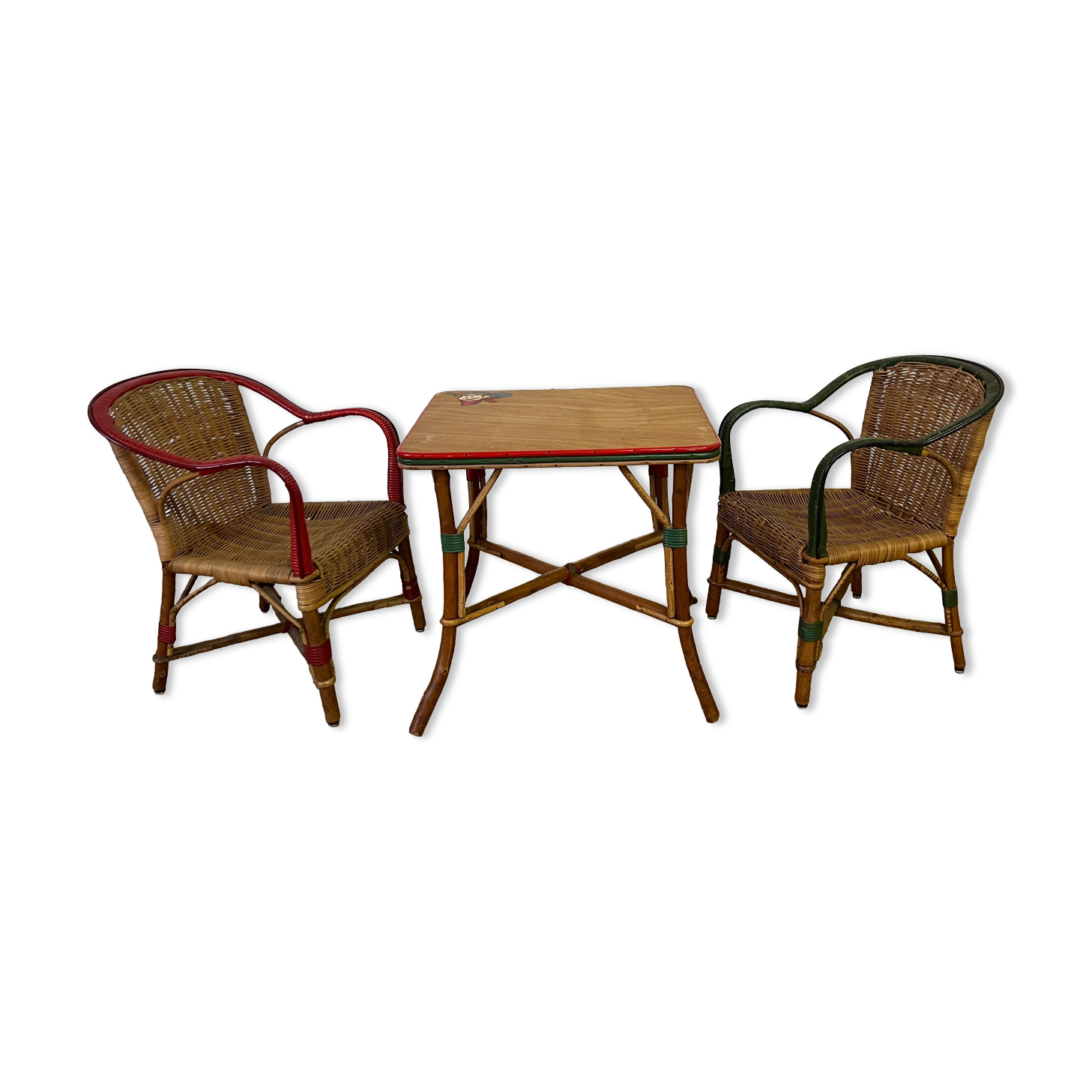 Set table and armchairs, children's rattan living room