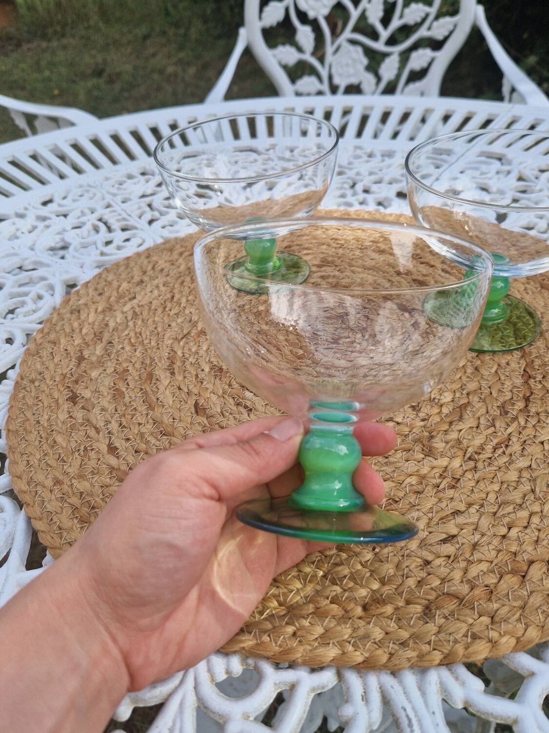 Set de 3 coupes à glace vintage Arc France à pied vert