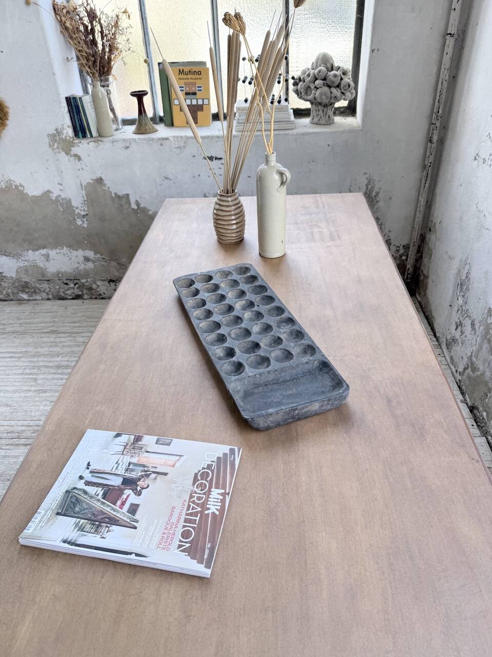 Farm table with turned legs, made of pine and birch, 180cm.