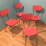 Series of 4 vintage chairs in red Formica year 1960