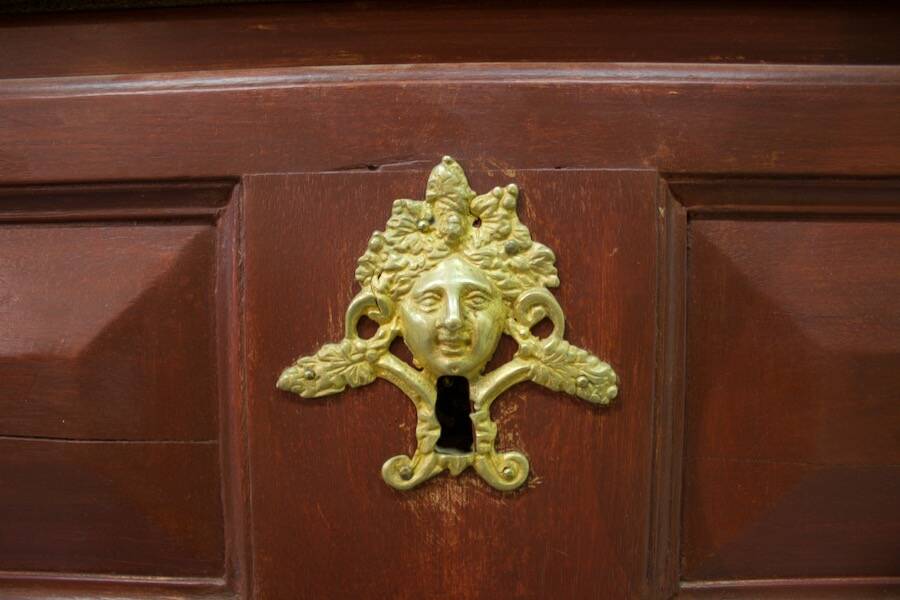 Painted Louis XIV commode with faux marble top.