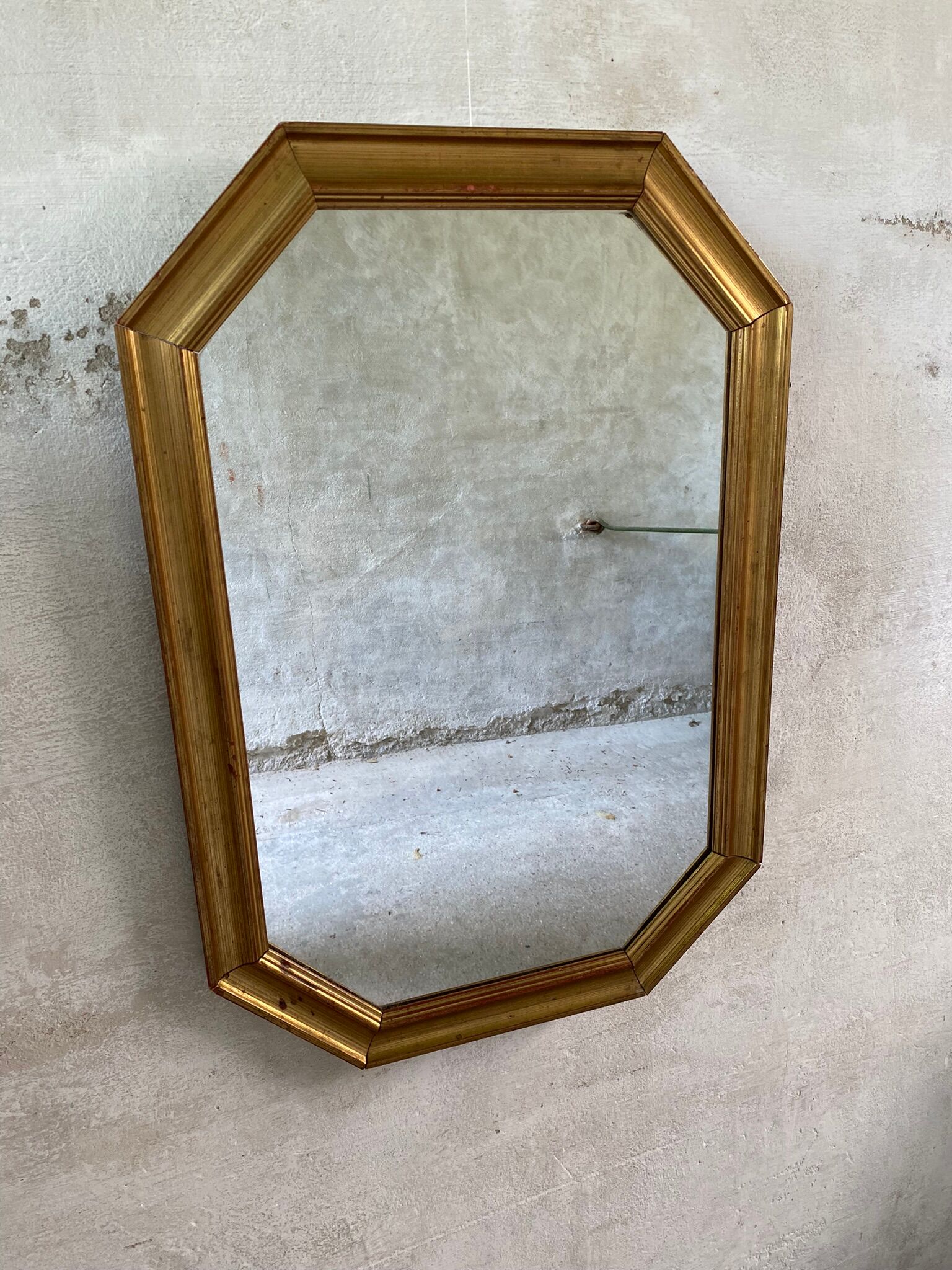 Octagonal Wall Mirror with Vintage Molded Gilded Wood Frame