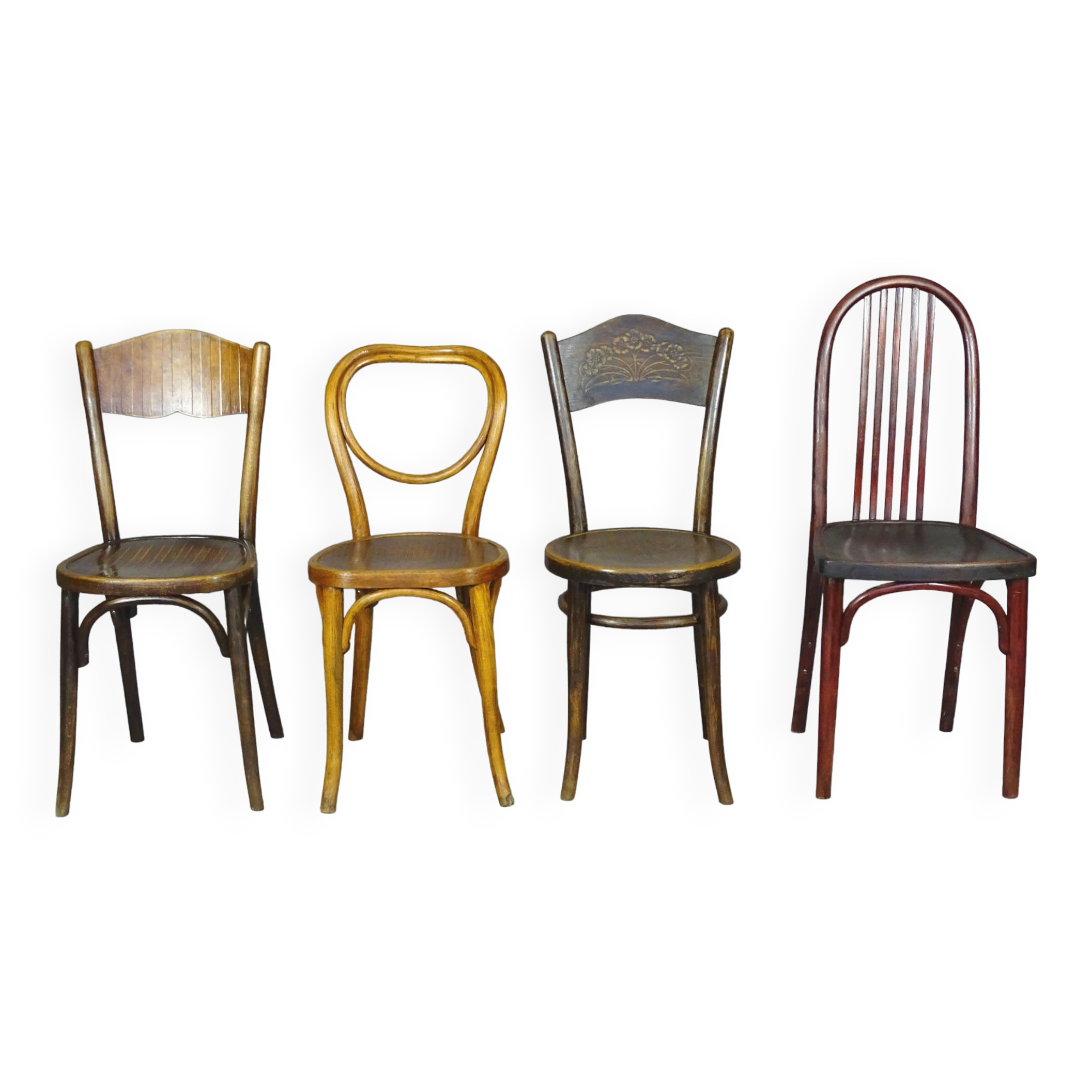 Set of 4 bistro chairs 1910/1930 curved wood, thonet, fischel etc