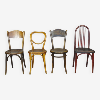 Set of 4 bistro chairs 1910/1930 curved wood, thonet, fischel etc