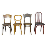 Set of 4 bistro chairs 1910/1930 curved wood, thonet, fischel etc