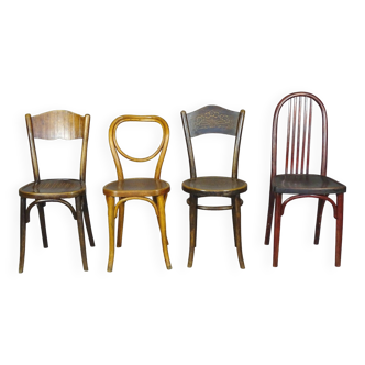 Set of 4 bistro chairs 1910/1930 curved wood, thonet, fischel etc