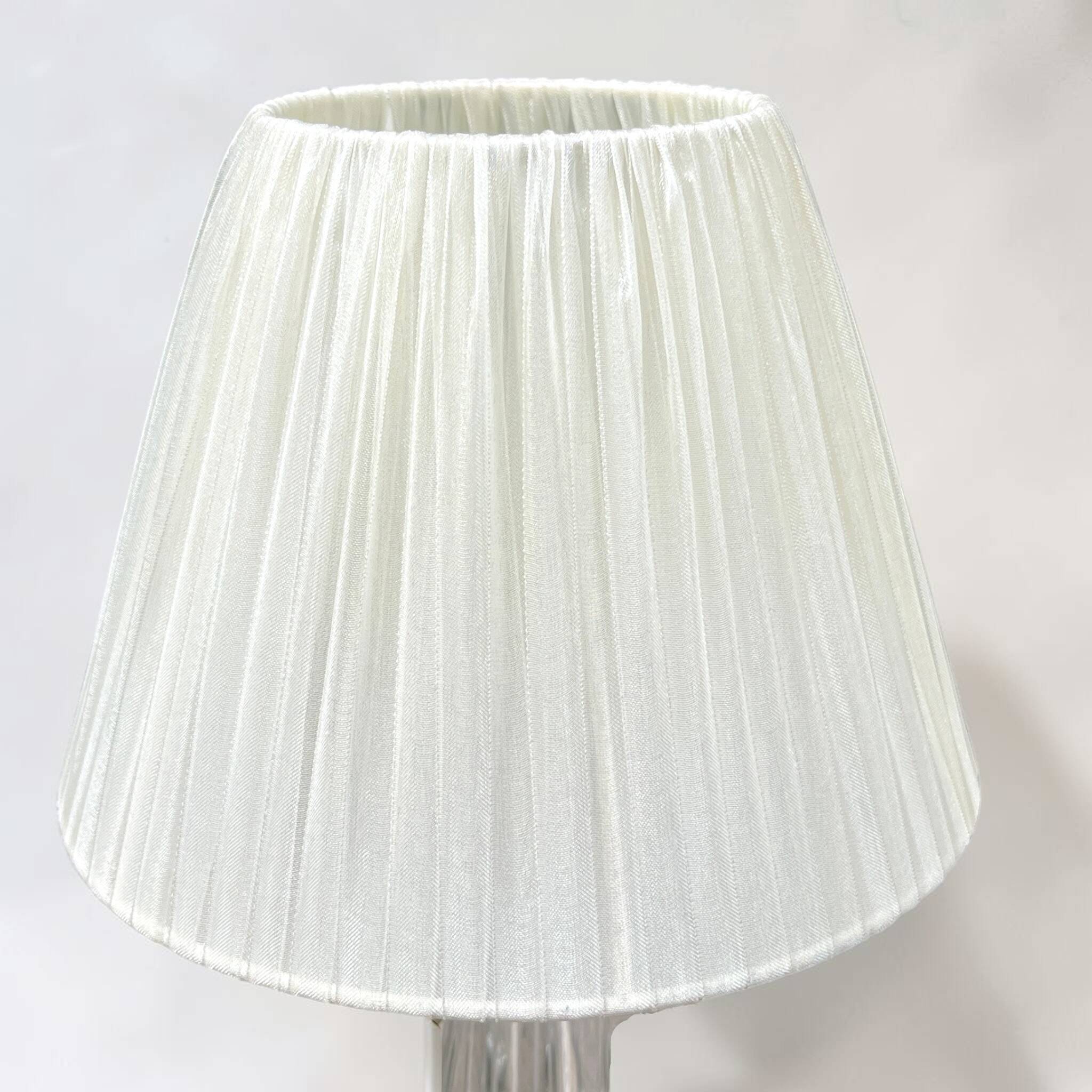 vintage crystal lamp base from the 1960s with a white ribbon shade