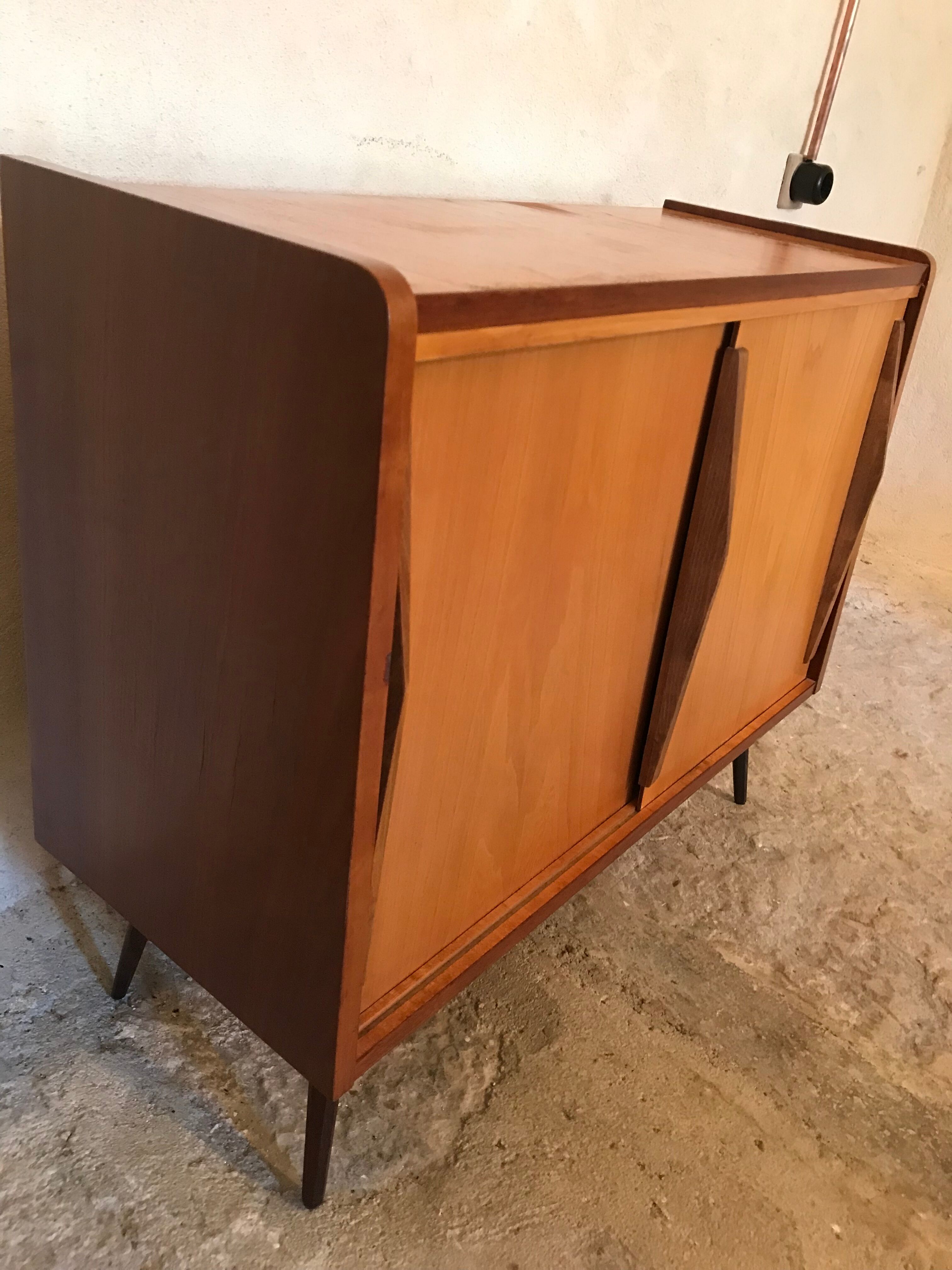 Vintage storage cabinet sliding doors feet compass