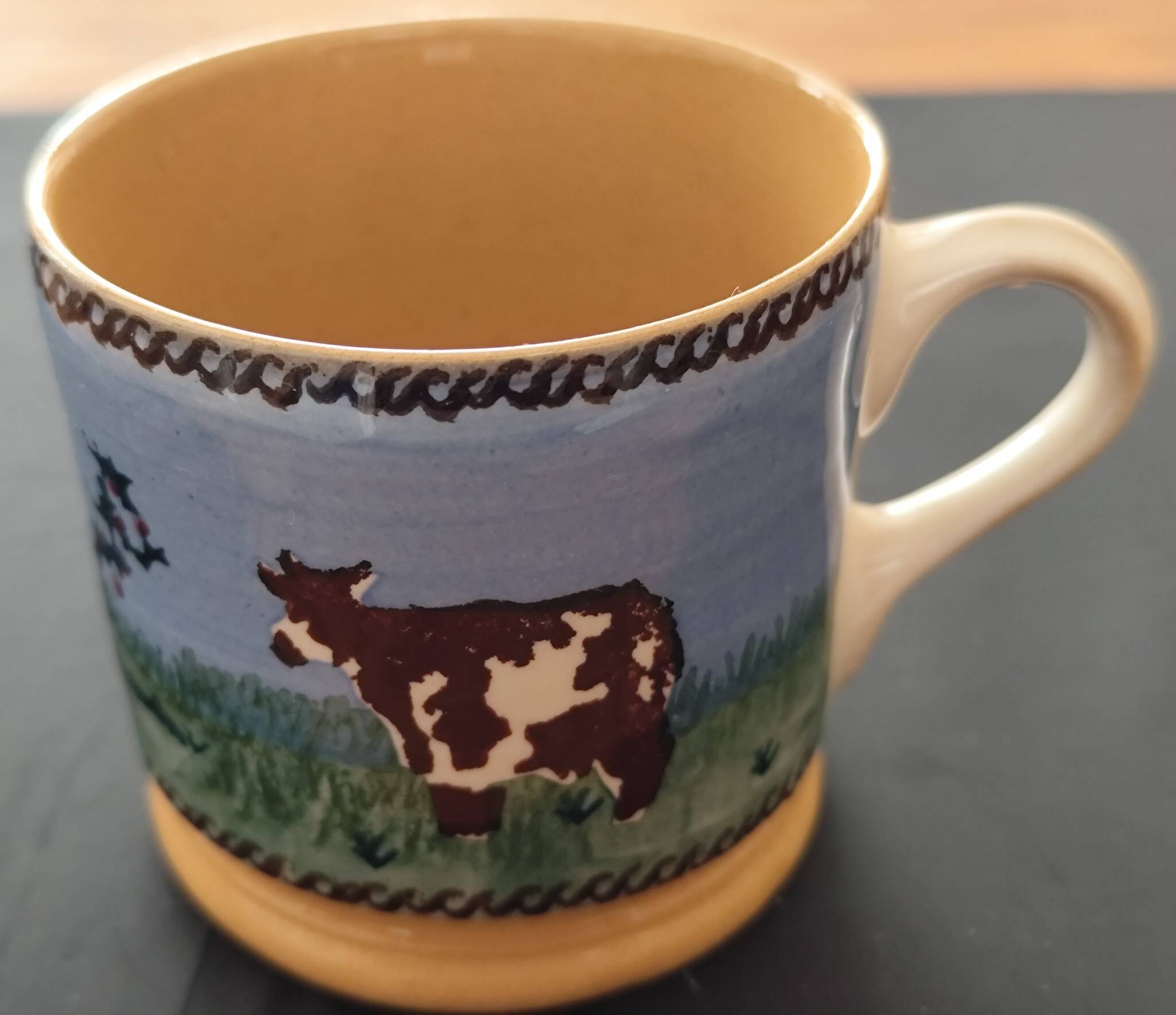 Stoneware mug, Cows decor.