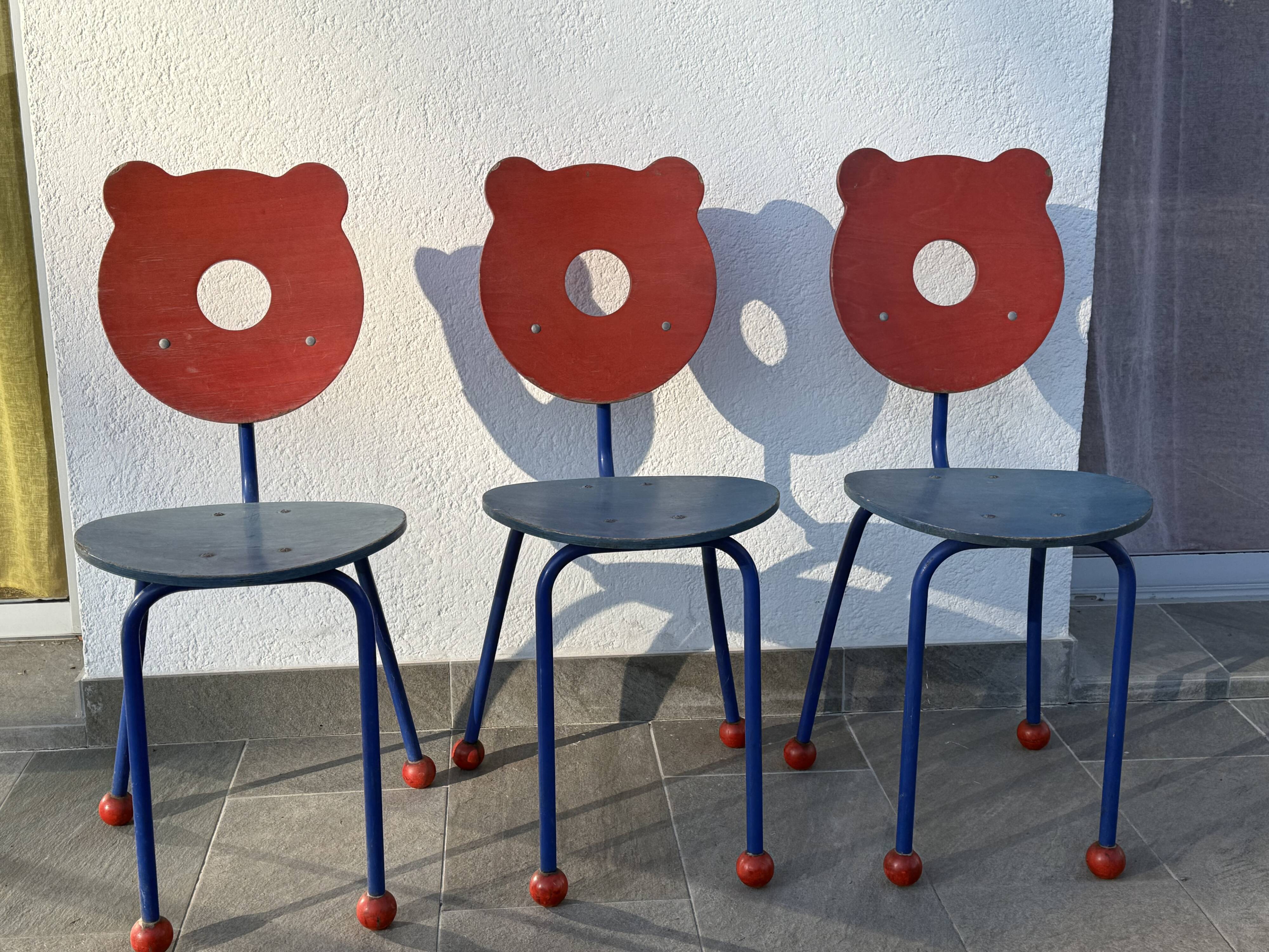 Set of 3 1980's Memphis style school chairs