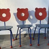 Set of 3 1980's Memphis style school chairs