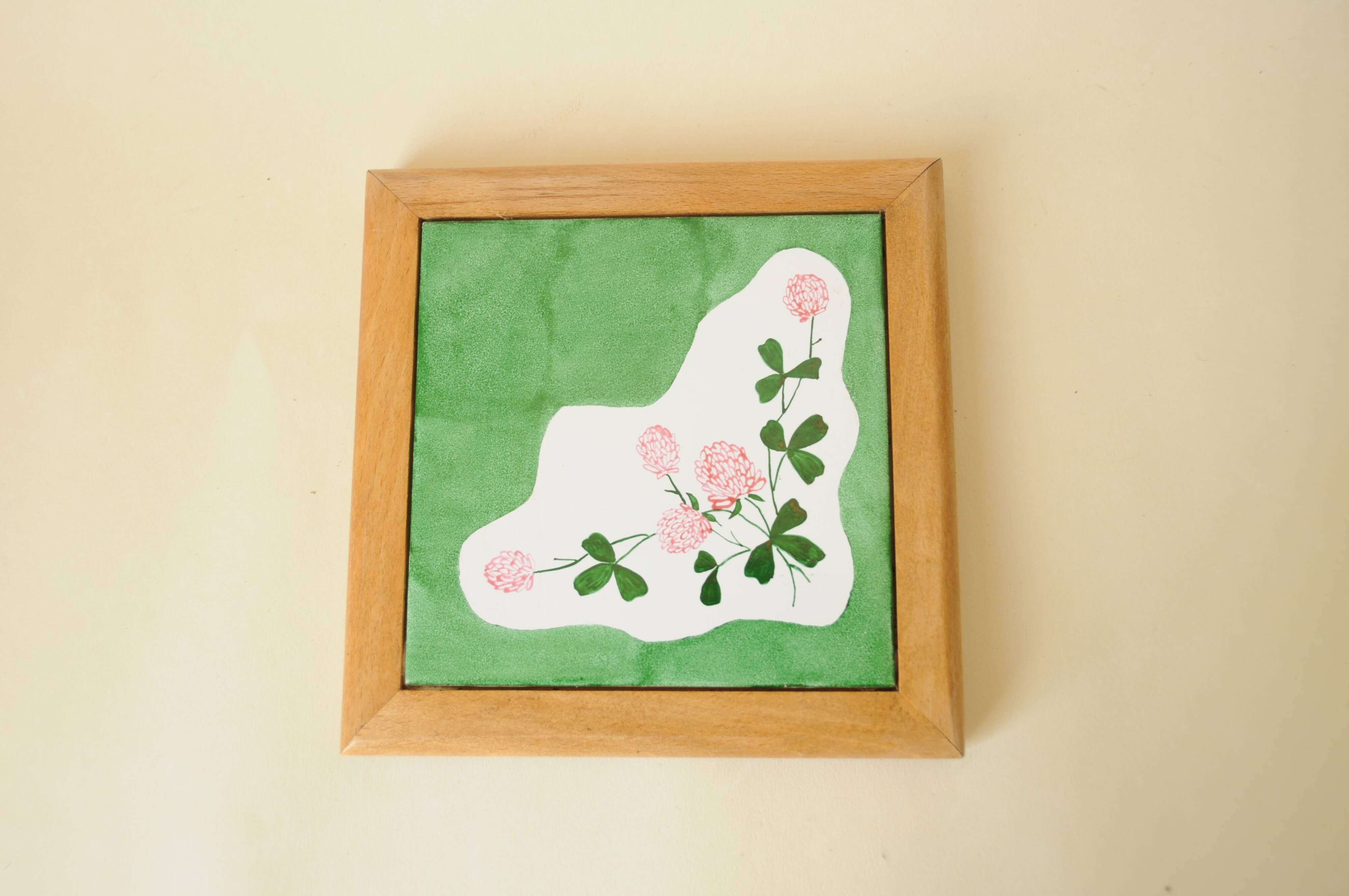 Earthenware tile trivet - contemporary hand-painted floral decor