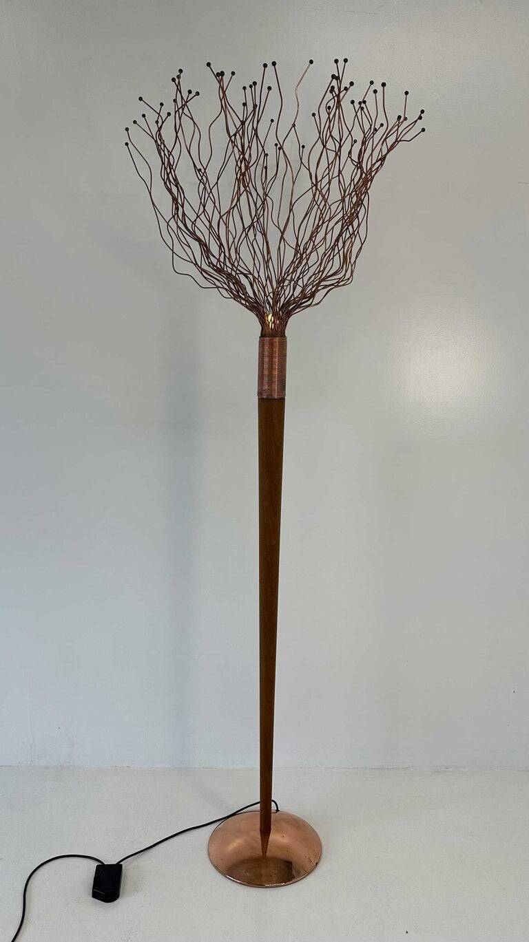 Italian Floor Lamp in Wood, Copper and Brass, Paolo Donatello, 1990s