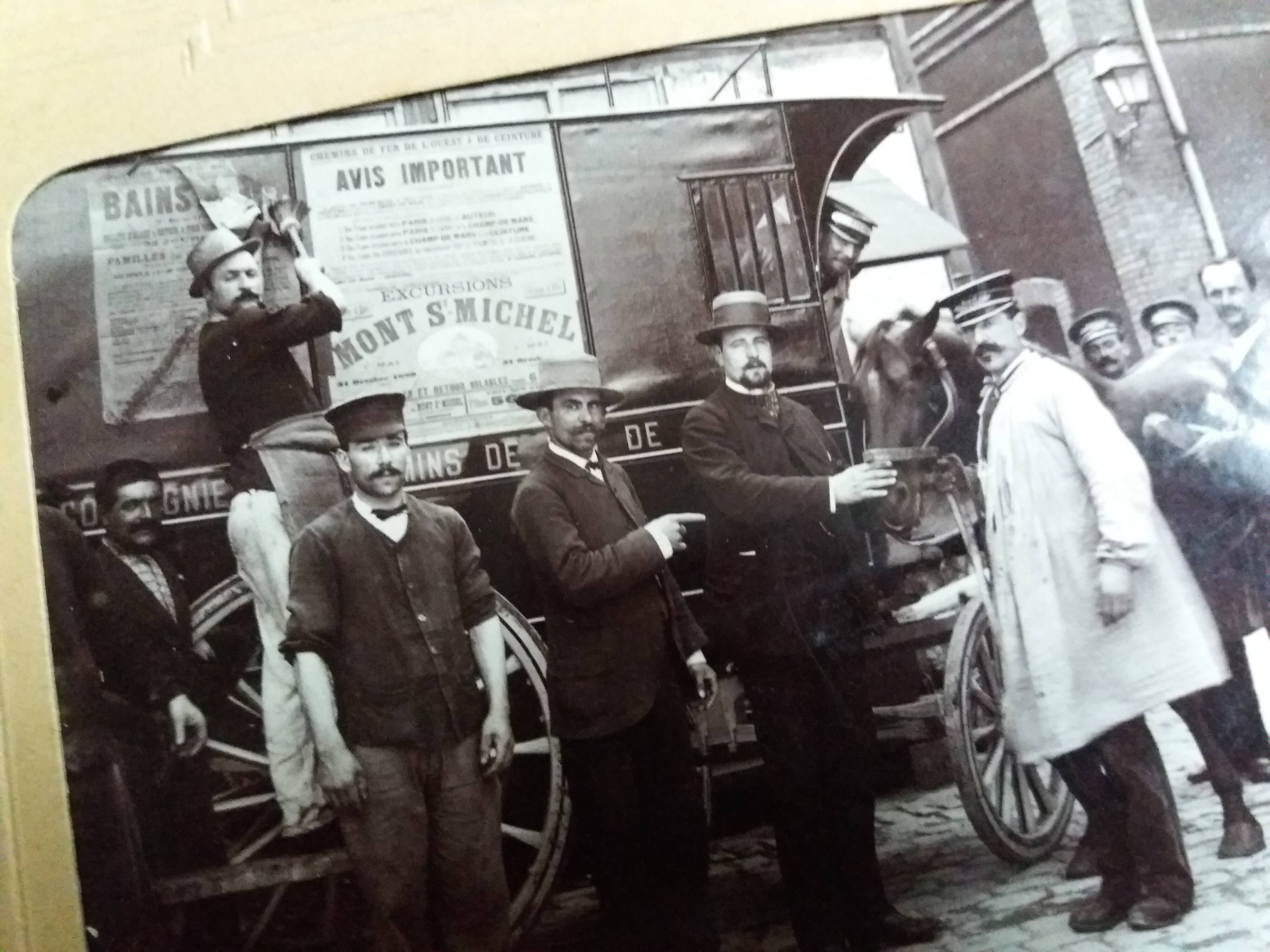 Old photograph 1900 Compagnie des chemins de fer de l'Ouest diligence Mont Saint Michel
