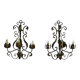 Wrought iron wall lights (pair) with foliage decoration