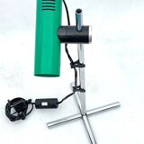 Reggiani, vintage chrome and green lacquer adjustable table lamp. Italy 1970s