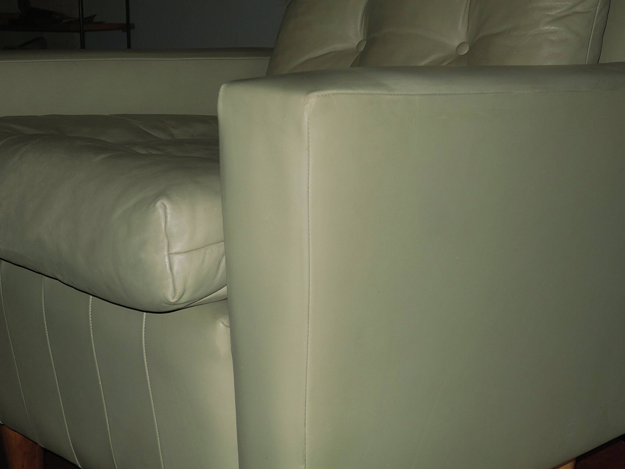 MId century pistachio green leather lounge chair after Florence Knoll, 1950s