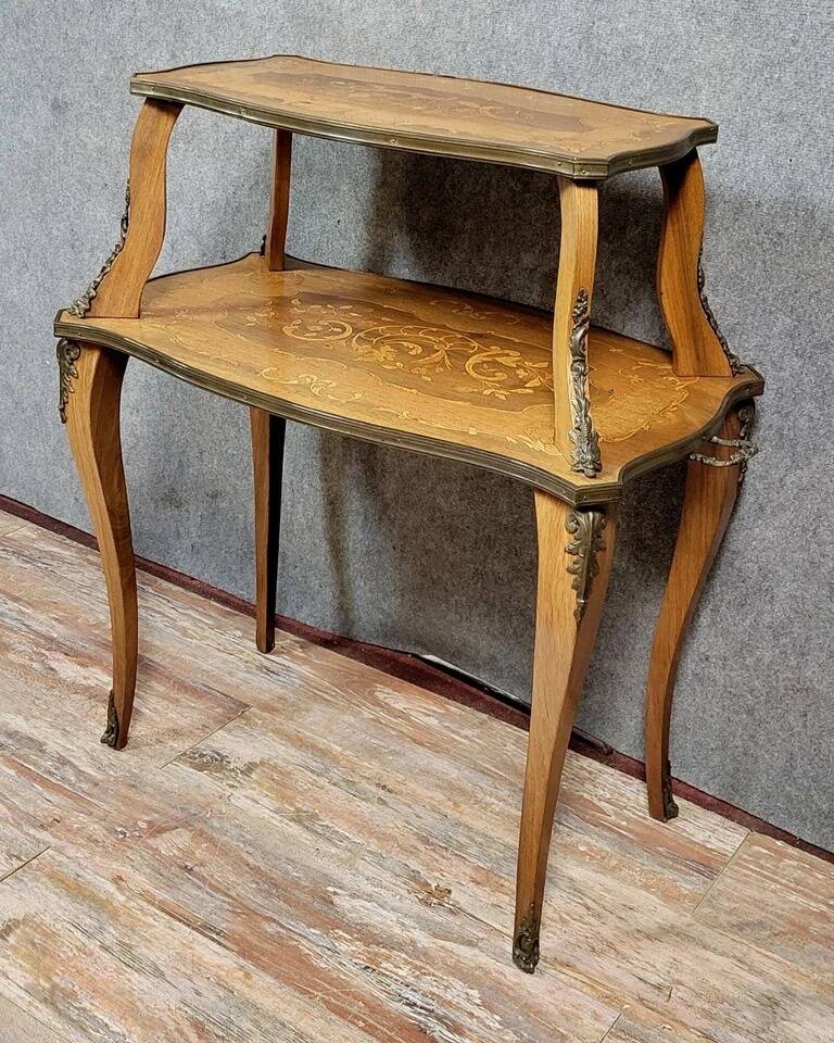 Double-top tea table in marquetry from the Napoleon III period