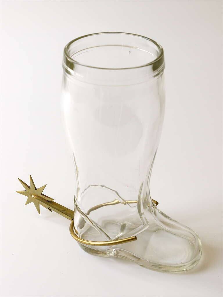 Pichet Bottine Carl Auböck, Vase, Verre à Boire avec Éperon en Laiton, Autriche, Années 1950