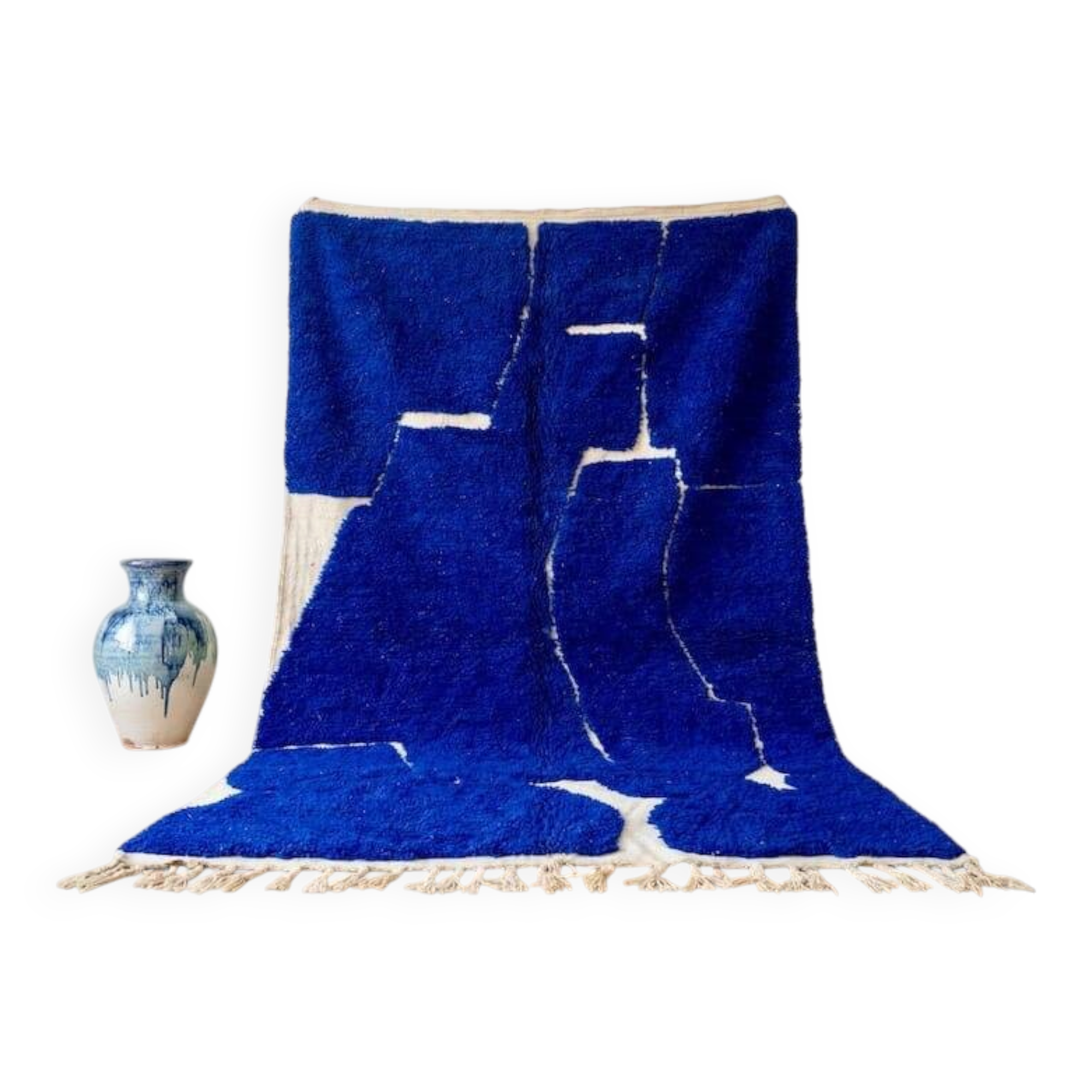 Handmade pure wool rug with blue patterns, 150/250 cm.