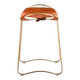 Contemporary kitchen bar stool in aged brass metal and tan leather.