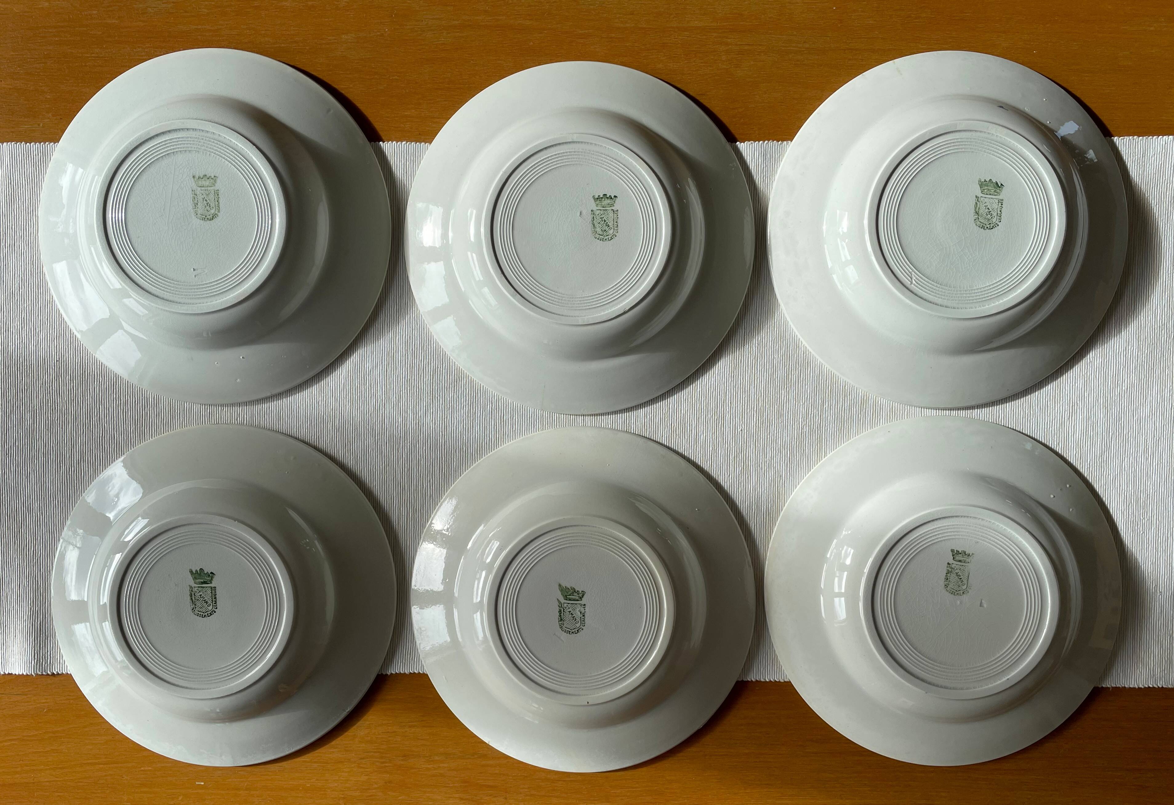 6 antique deep plates in earthenware from Saint-Amand (Nord)