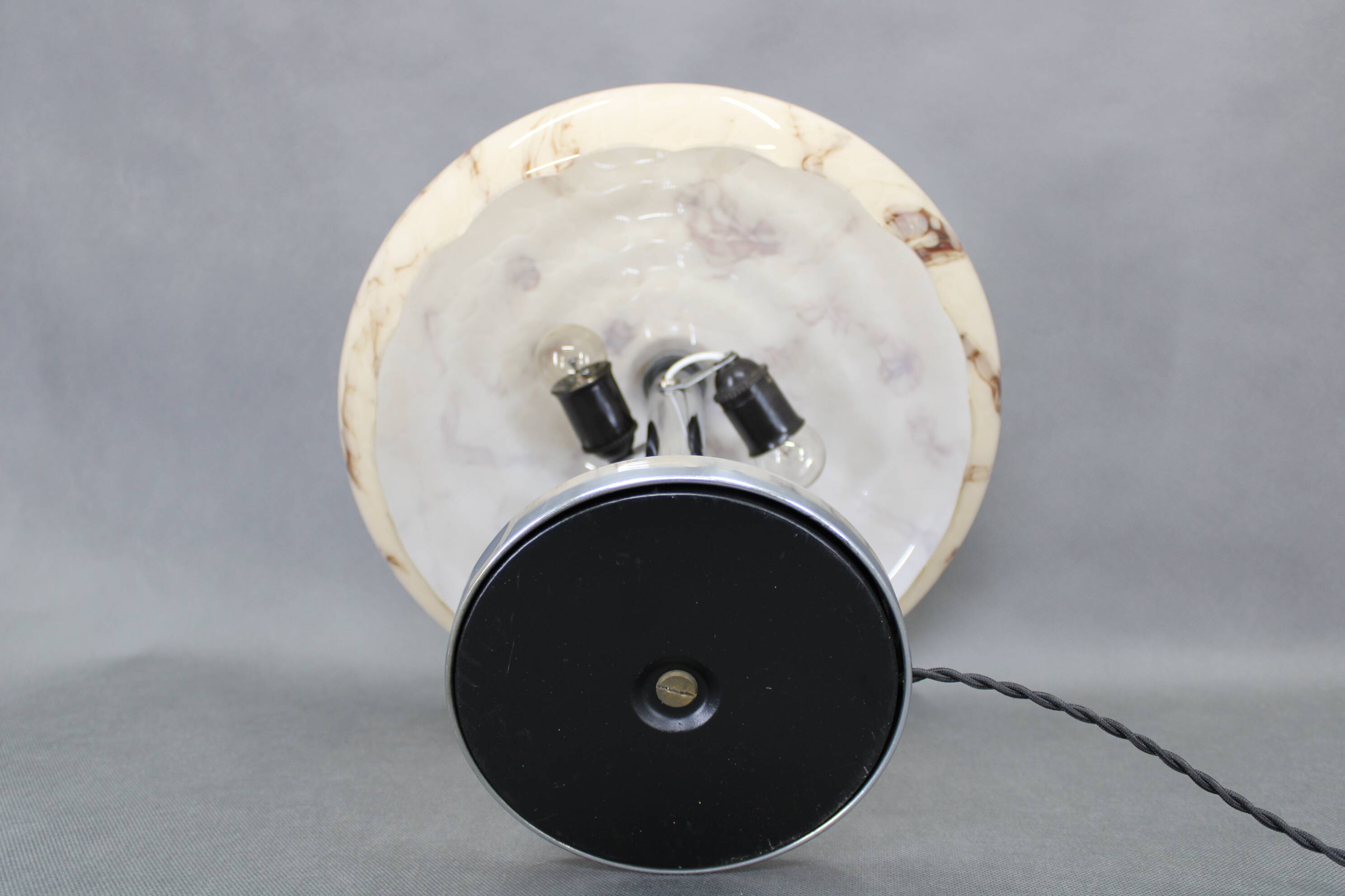 Czechoslovak Art Deco chrome table lamp with marbled glass, 1930s