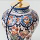 Dutch chinoiserie table lamp in polychrome Delftware, Makkum, with a new coral silk shade