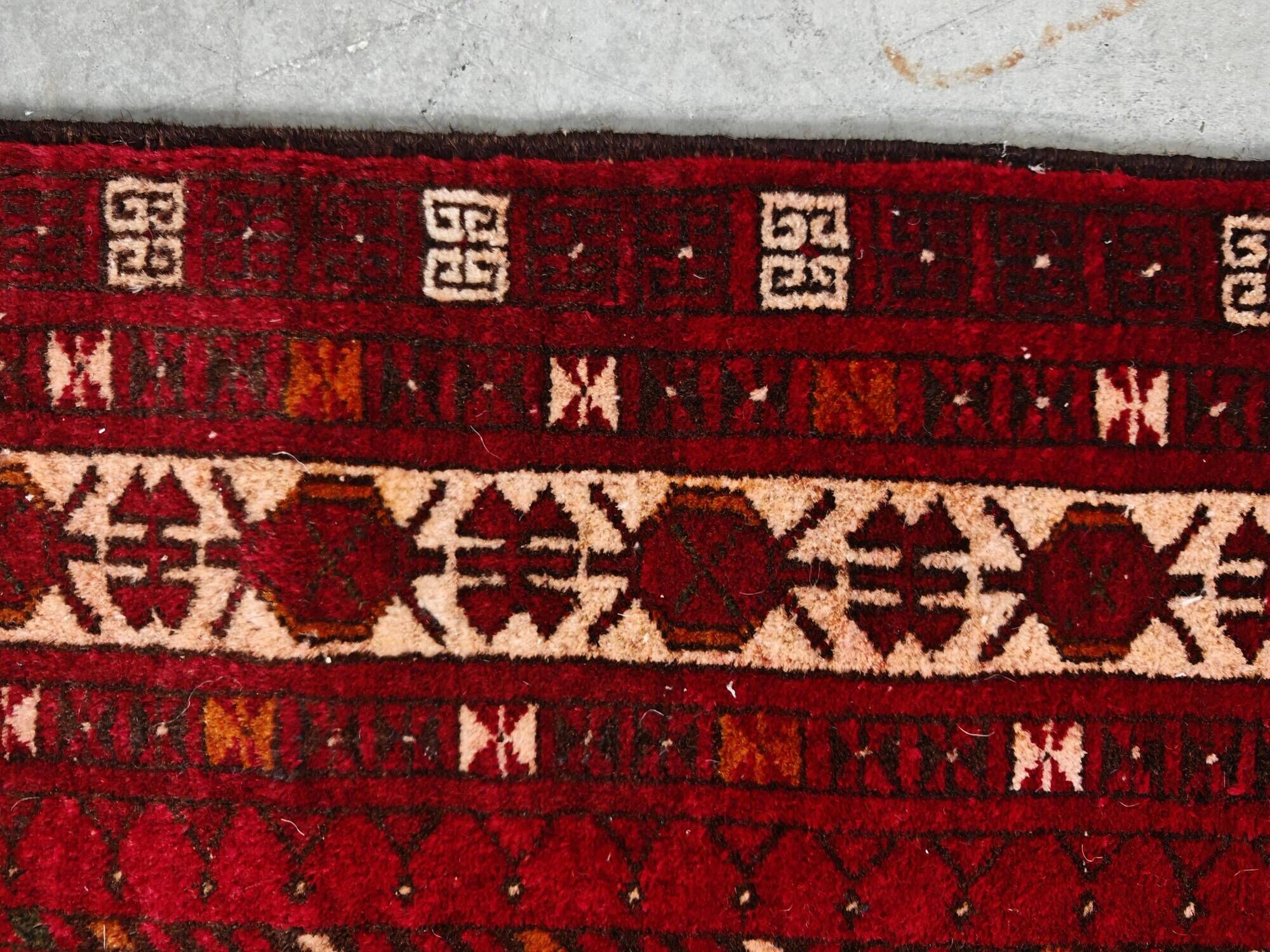 Vintage Afghan tribal prayer rug, hand-knotted from the 1950s.
