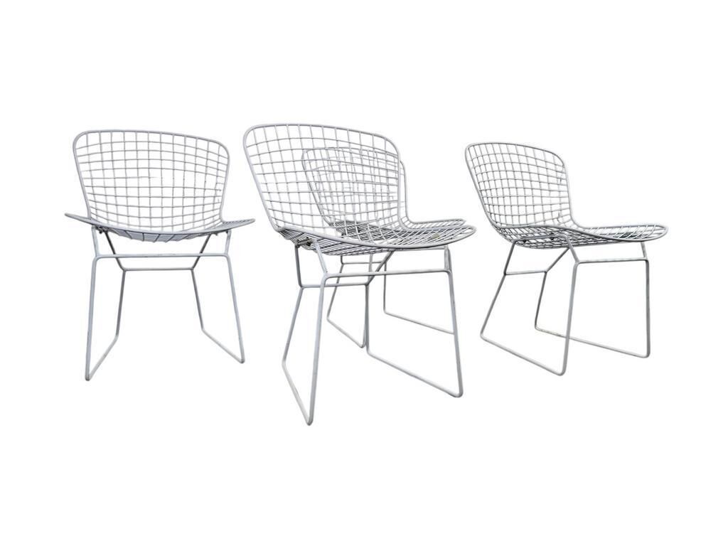 Vintage white wire chair in Bertoia style