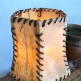 Wooden lamp, new fabric cable, cardboard lampshade