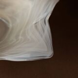 Vintage Murano glass bowl, flower-shaped centerpiece with transparent glass and white streaks, Italian 1980s