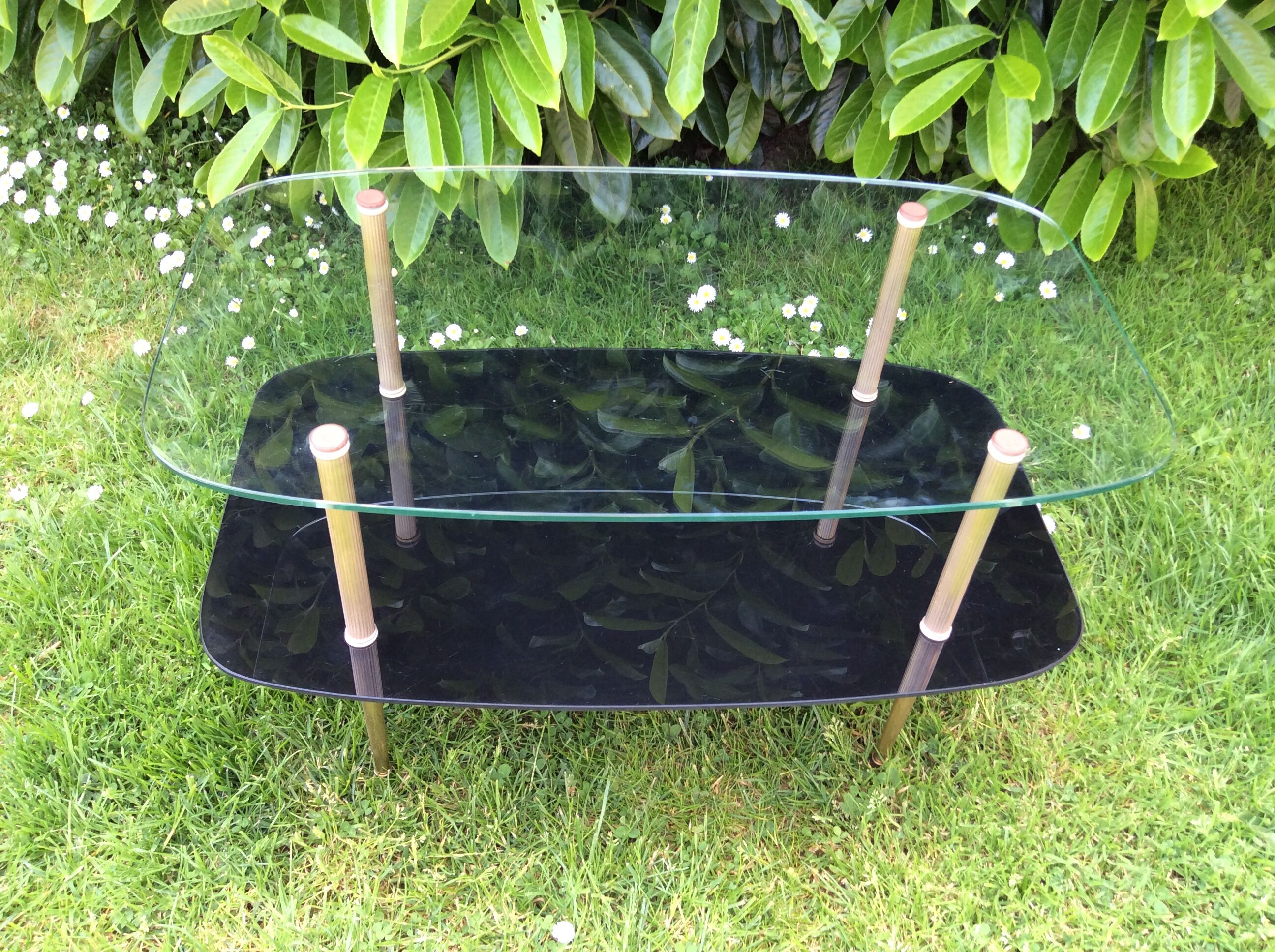 Glass and brass coffee table