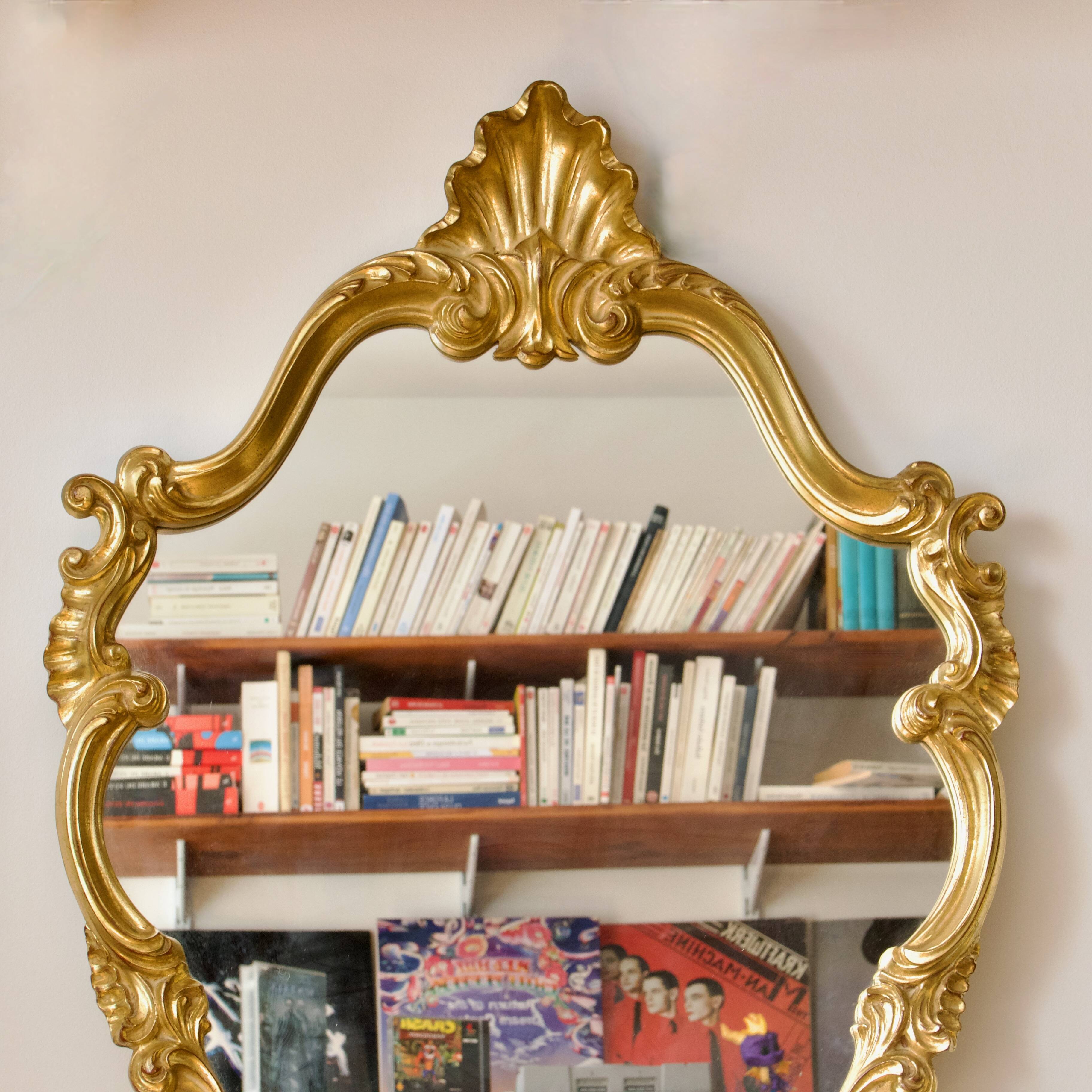 Very large gilded shell mirror Rocaille Louis XV