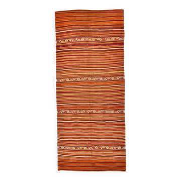 Tapis Kilim tissé turc rayé orange citrouille, 158x390 cm