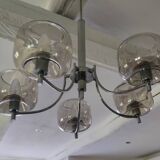 Lustre années 70, globes en verre fumé, 5 feux