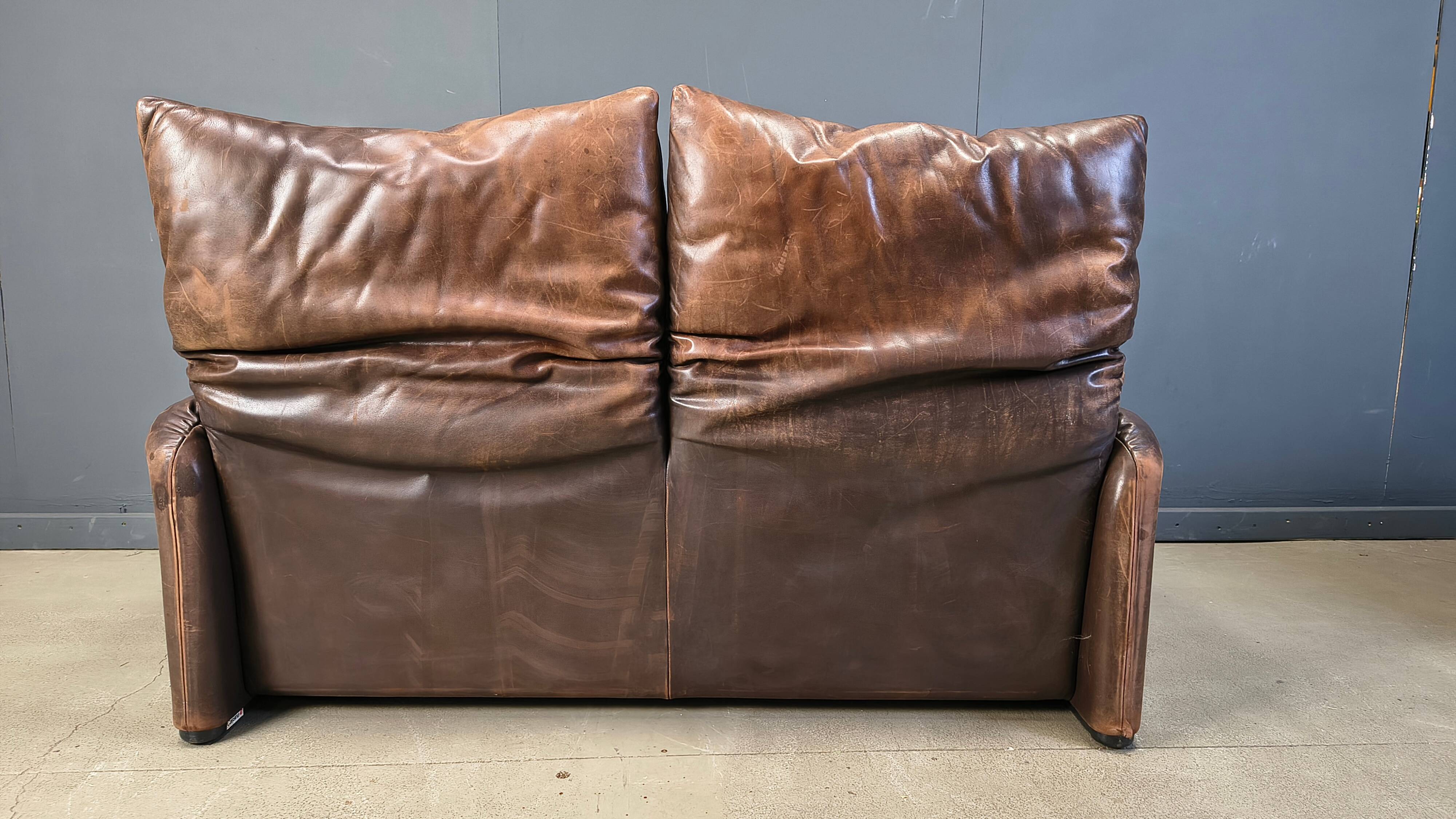 Leather Maralunga sofa by Vico Magistretti for Cassina, 1970s