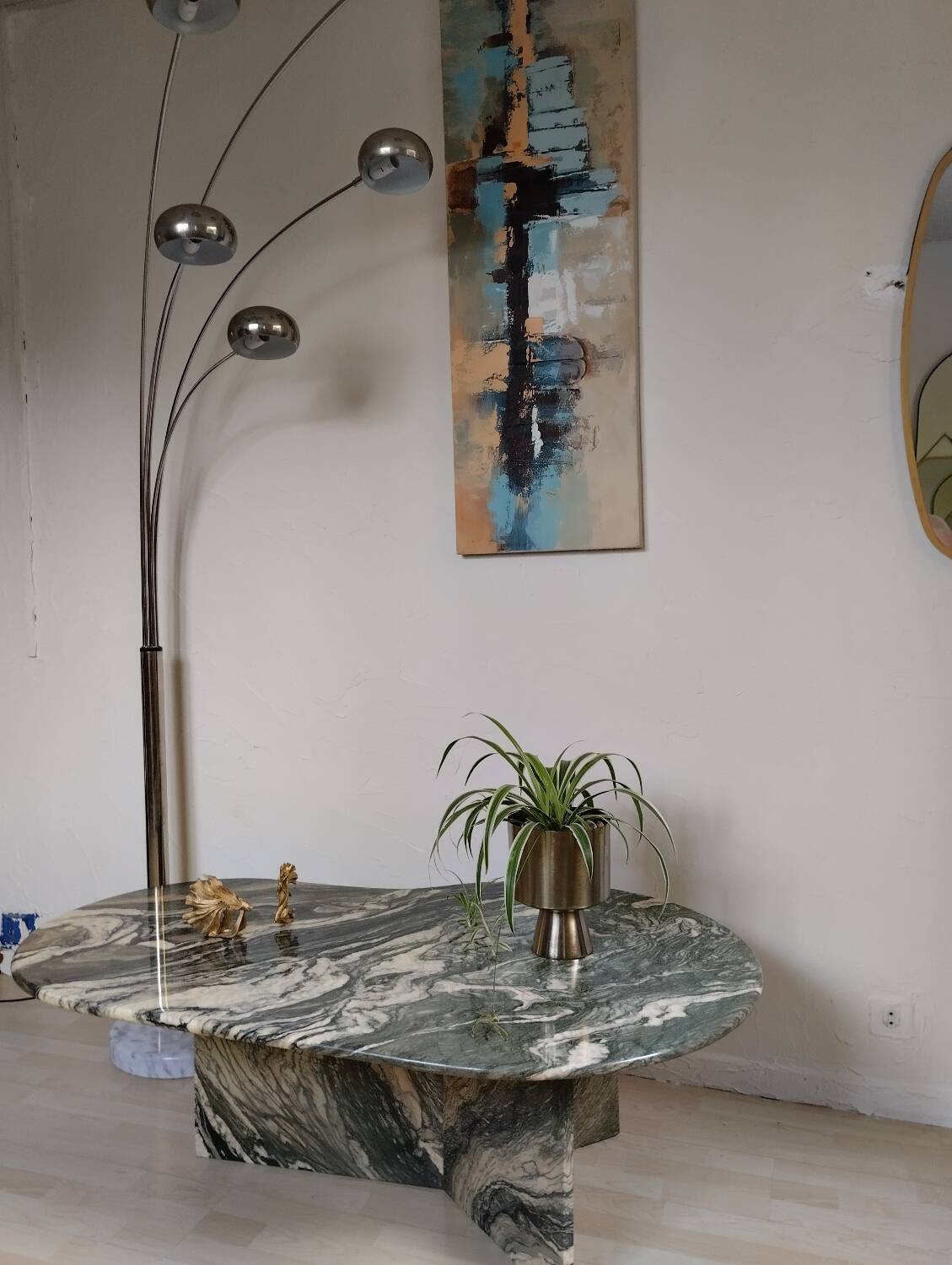 Table basse organique en marbre vert, années 70
