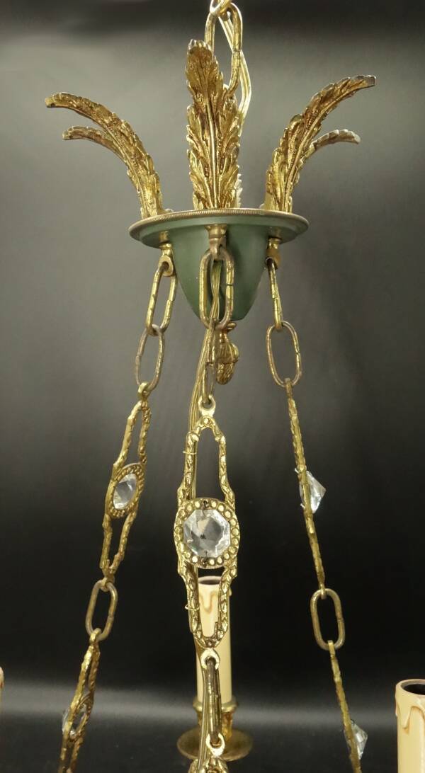 3-light chandelier with swan heads, Empire style - bronze & glass