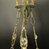3-light chandelier with swan heads, Empire style - bronze & glass